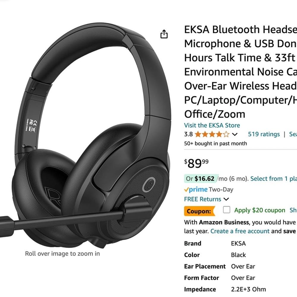 EKSA wireless headset NIB